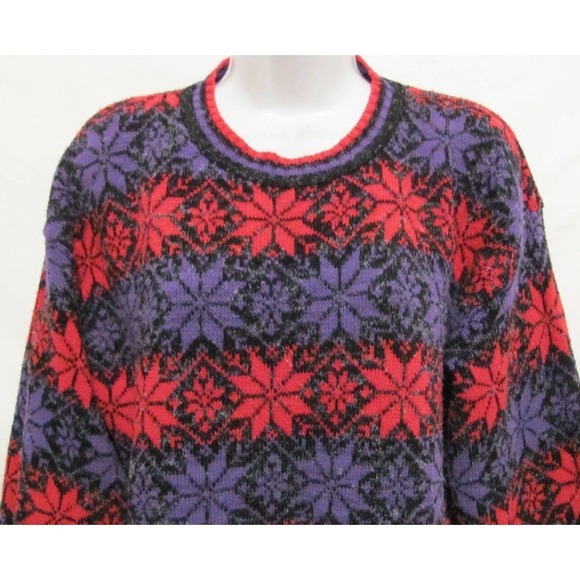 GFC LTD Womens Large Oversized Fair Isle Purple Pink Sweater Black USA New York - Picture 4 of 11